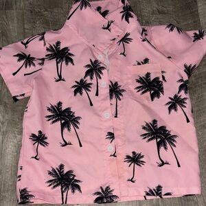 SHEIN Pink Palm Print Kids Button Down Shirt